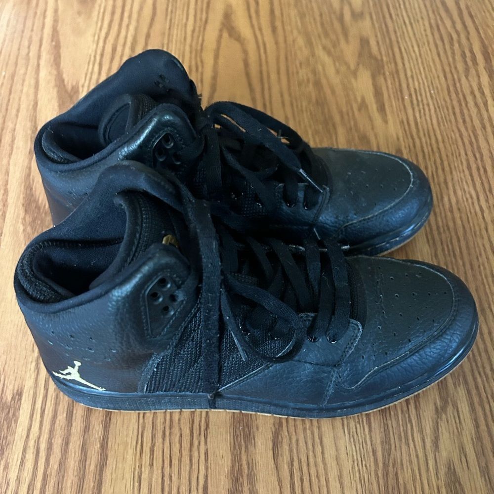 Nike Air Jordan 1 Flight 4 High Top Sneakers Premium Black and Gold Size 6.5Y - Picture 3 of 6